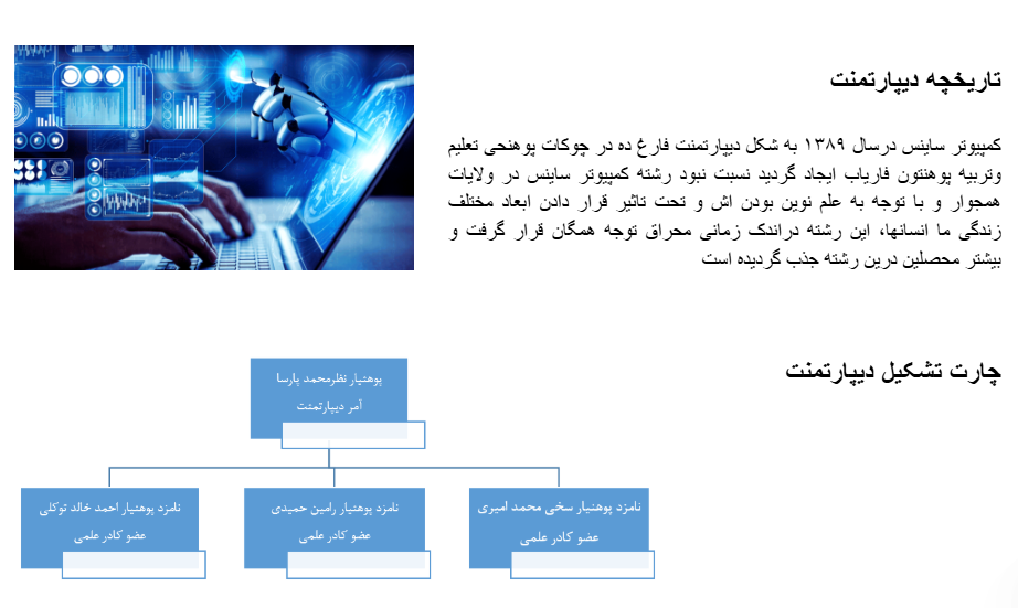 چارت تشکیلاتی دیپارتمنت آموزش کمپیوتر 